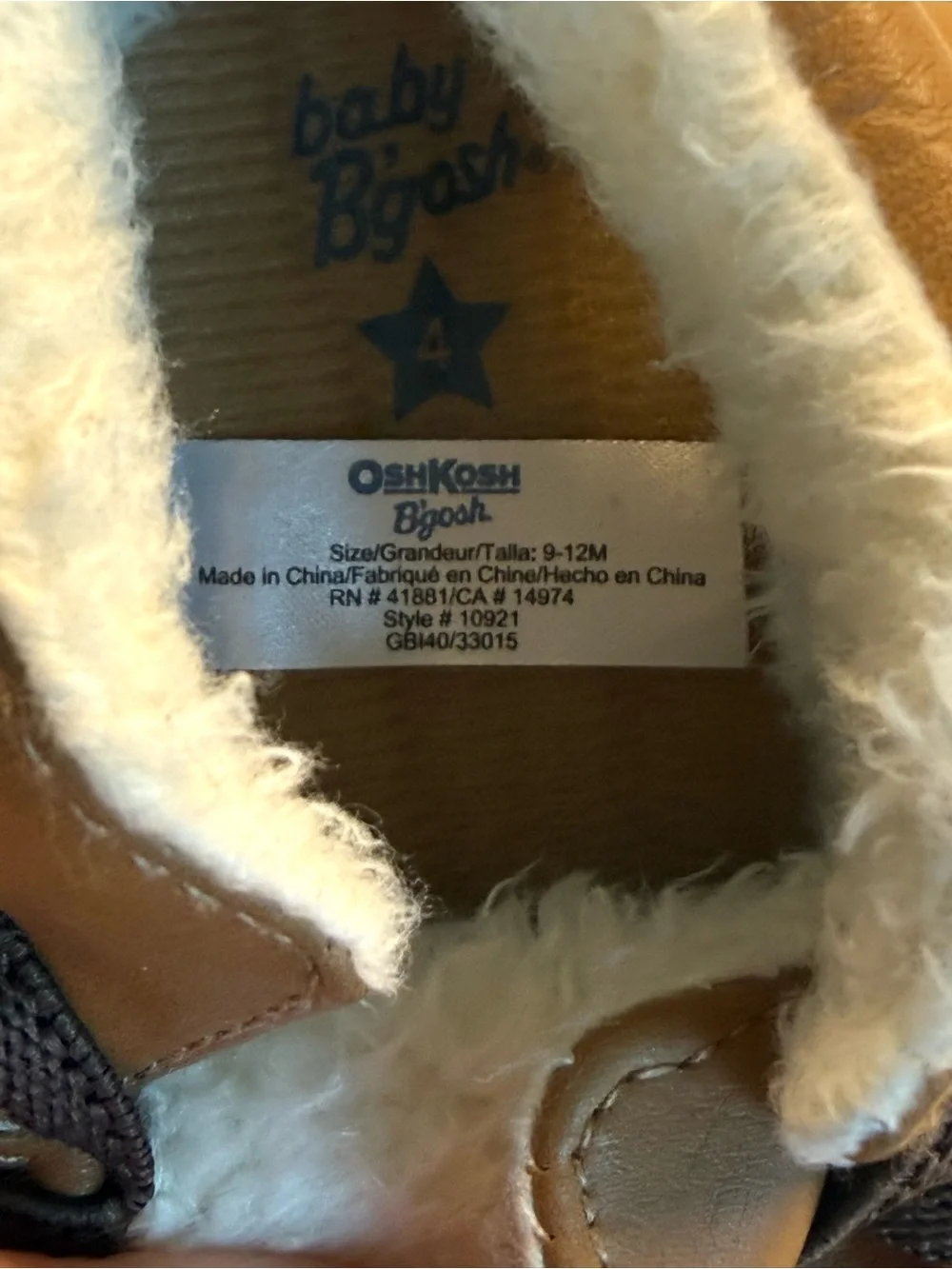 Baby B’gosh Brown Faux Fur Lined Moccasin Shoes 9-12M